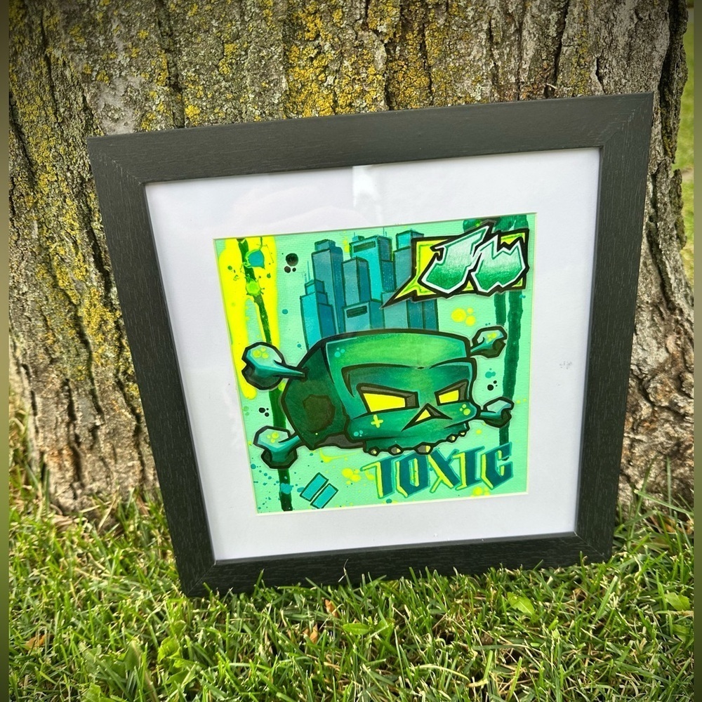 Original Skull Art “Mint Toxicity” by Independent Artist Framed Canvas